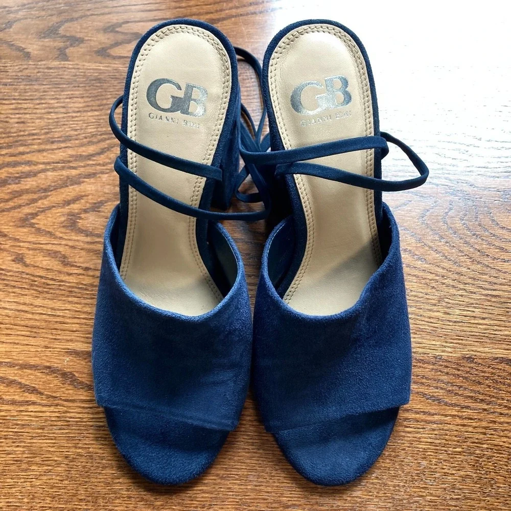 Gianni Bini Kat Kall Gladiator Block Heel Navy Suede Leather Strappy Womens 7